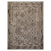 9x12 Beige, Gray, Brown Color Hand Woven Flatweave Wool Tribal Oriental Rug